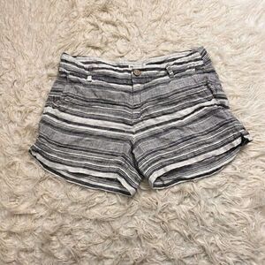 Artisan Ny Women’s Boho Striped Blue & White Linen Summer Short Mid Rise Size 4